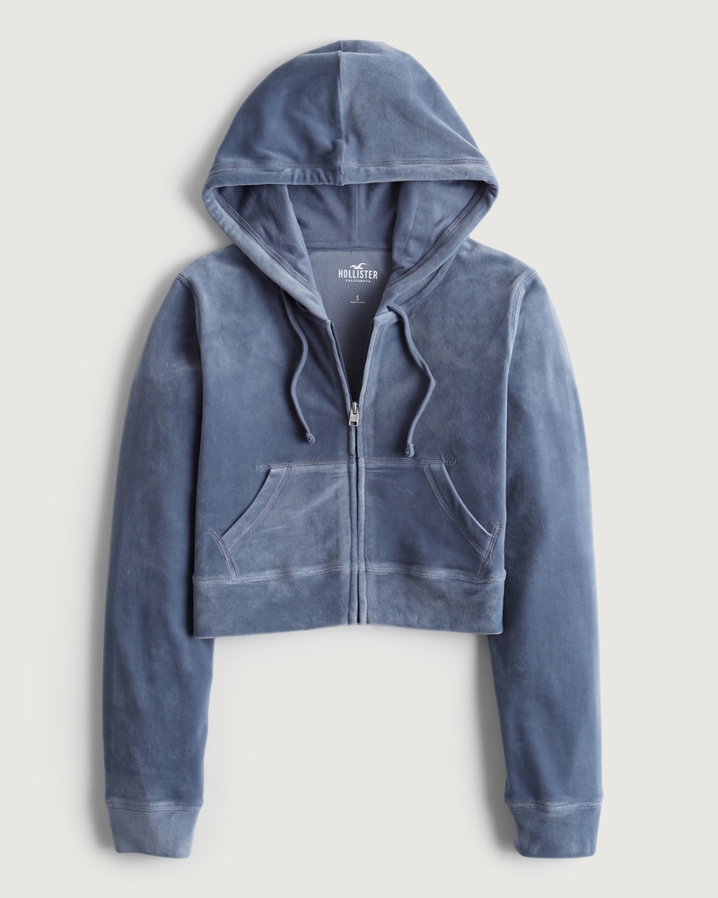 Women's Slim Velour Full-Zip Hoodie | Women's Tops | HollisterCo.com