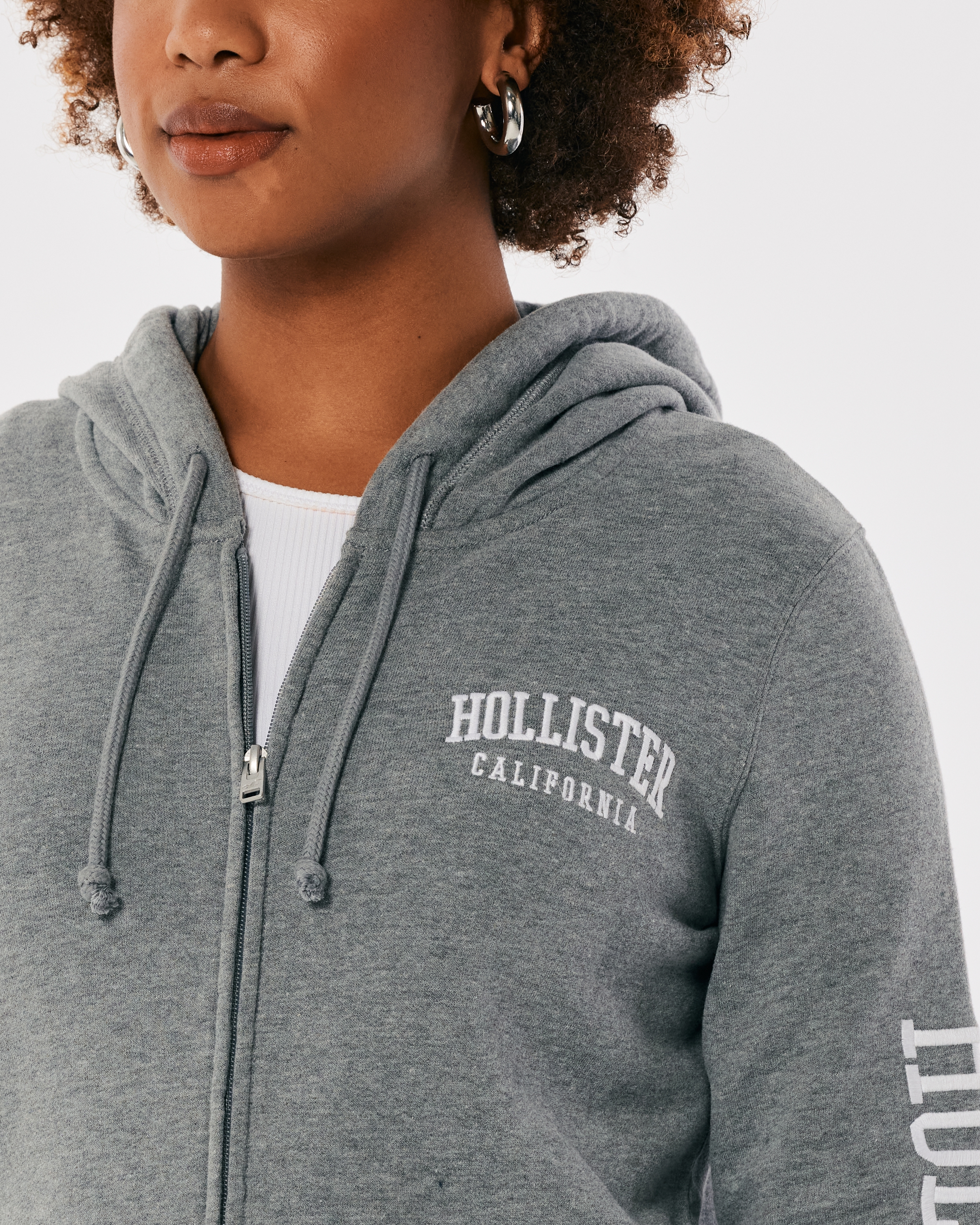 Hollister logo full zip hoodie online