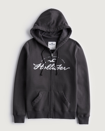 Mujeres con capucha y cremallera easy fit con detalle de gráfico de logo bordado | Mujeres | HollisterCo.com