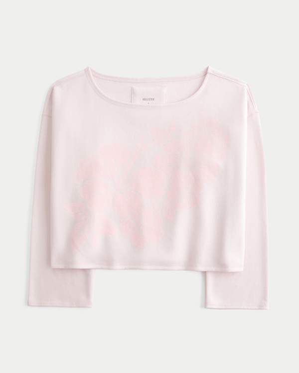 Hollister Feel Good Hibiscus Graphic Off-The-Shoulder Sweatshirt, Light Pink view 1