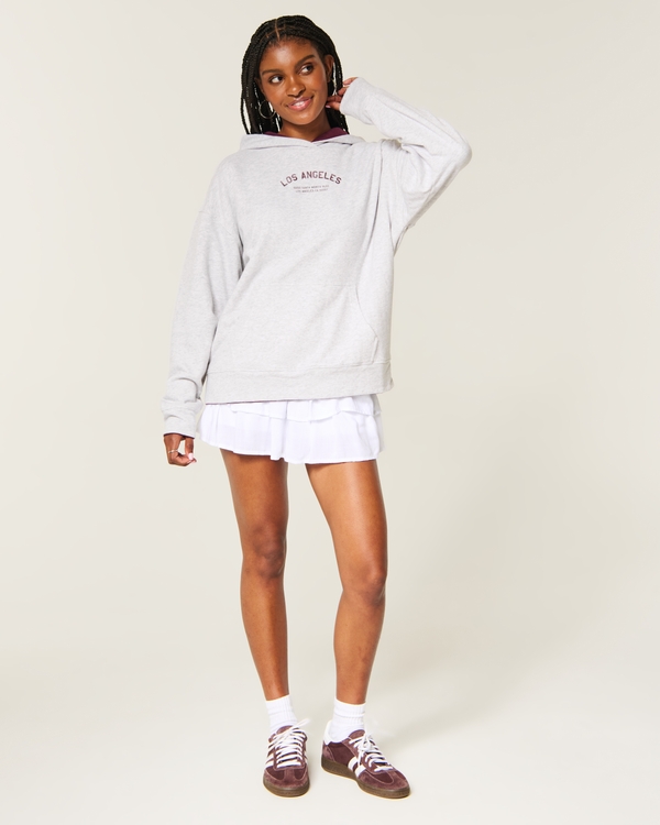 Hollister Feel Good Oversized Reversible Graphic Hoodie, Heather Gray view 2