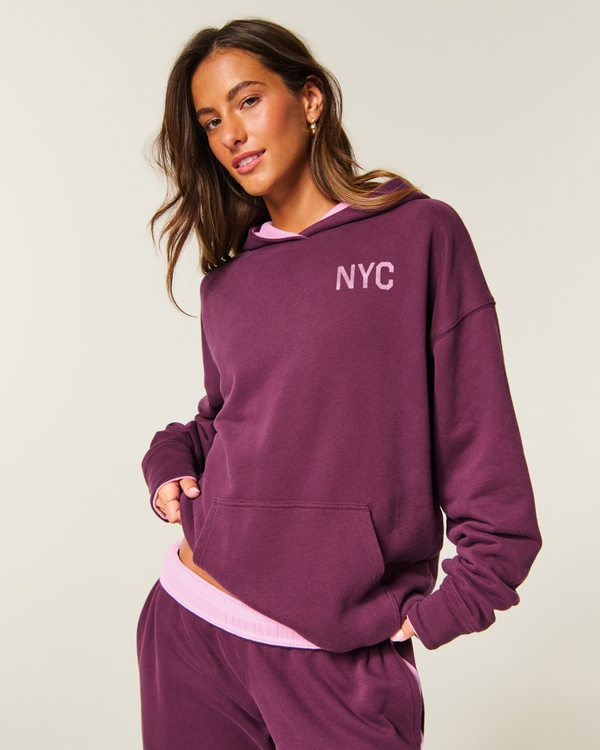 Hollister Feel Good Oversized Reversible Graphic Hoodie, Burgundy view 1