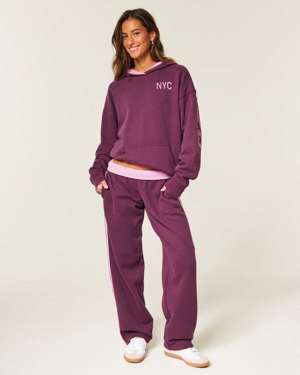 Hollister Feel Good Oversized Reversible Graphic Hoodie, Burgundy view 2