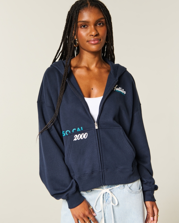 Hollister Feel Good Easy Logo Graphic Zip-Up Hoodie