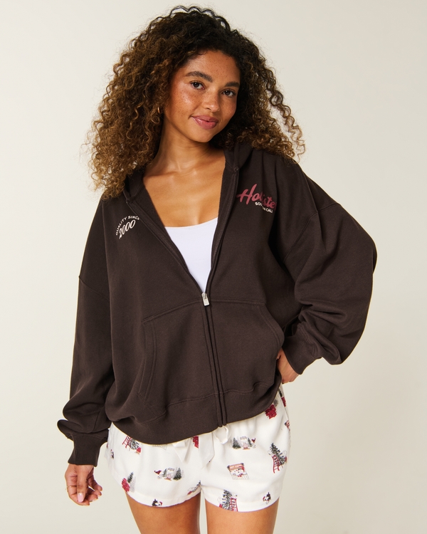 Hollister Feel Good Easy Logo Graphic Zip-Up Hoodie