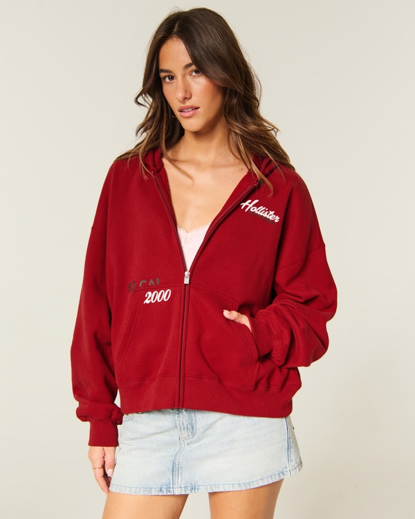 Hollister Feel Good Easy Logo Graphic Zip-Up Hoodie