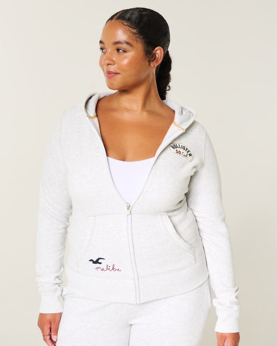 Hollister Feel Good Slim Zip-Up Logo Graphic Hoodie