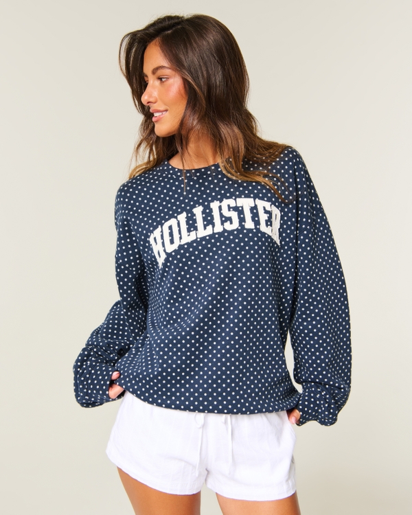 Hollister Feel Good Oversized Logo Graphic Crew Sweatshirt, Navy Dot view 1