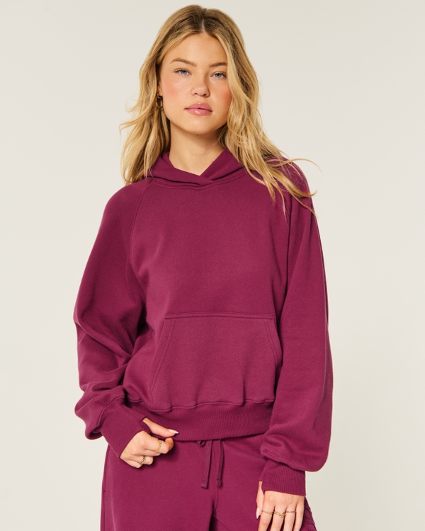 Hollister Feel Good Classic Fit Raglan Hoodie, Burgundy view 1