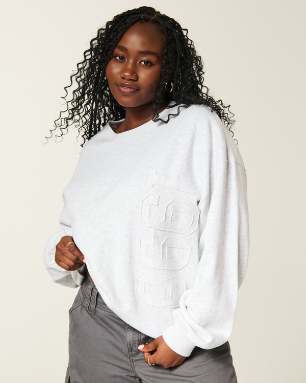 Hollister Feel Good Oversized 1998 Graphic Crew Sweatshirt, Light Heather Grey view 1