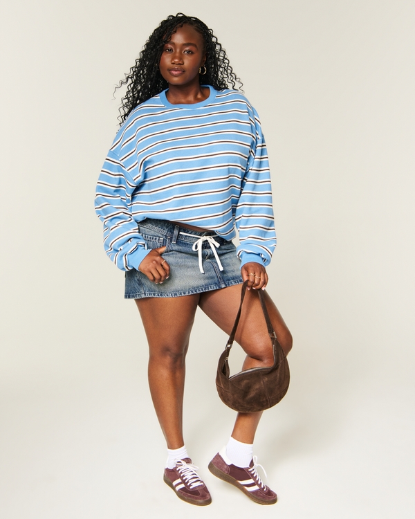 Hollister Feel Good Oversized Striped Crew Sweatshirt, Blue Stripe view 2