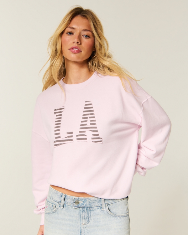 Hollister Feel Good Oversized LA Graphic Crew Sweatshirt, Light Pink view 1