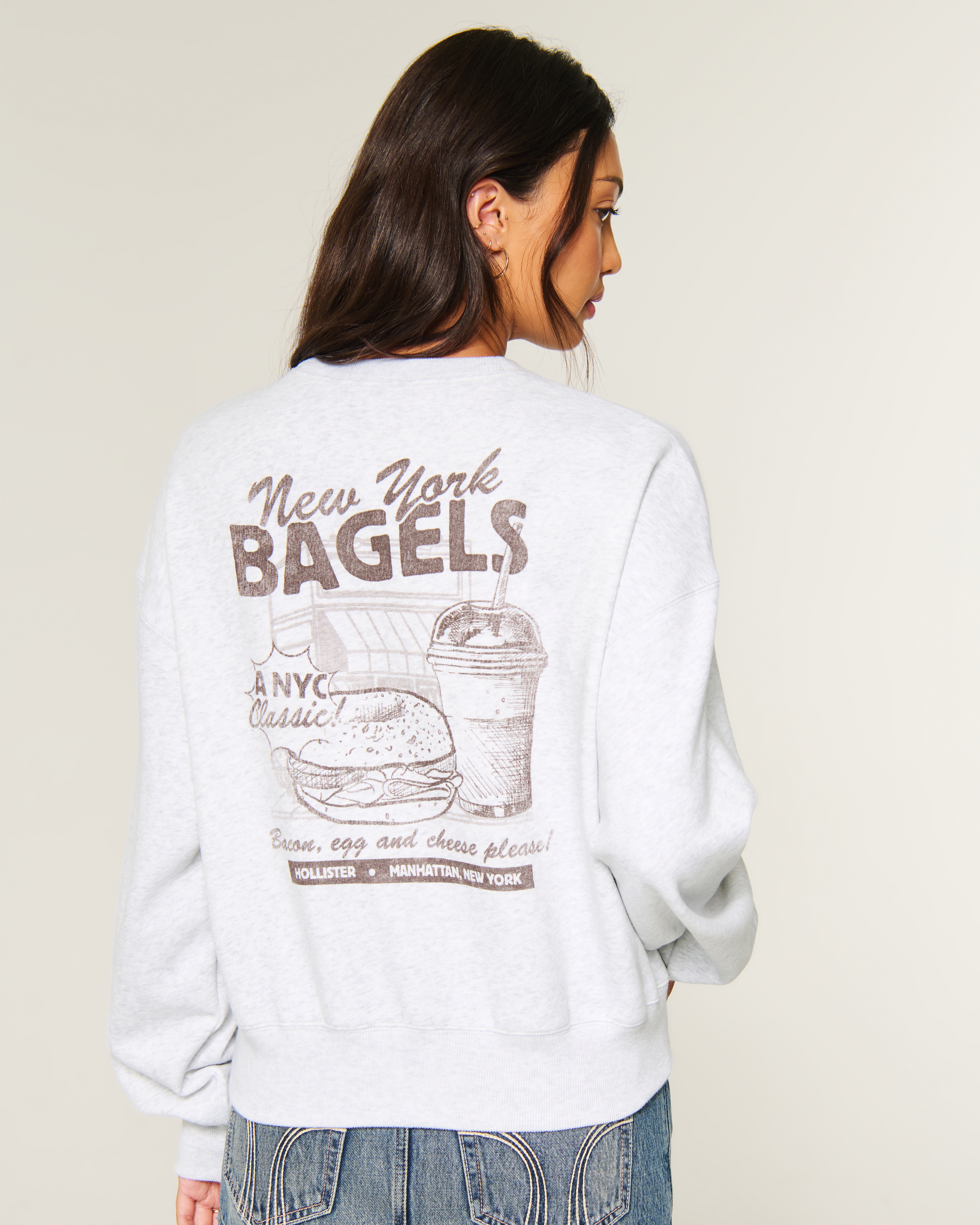 Hollister Feel Good Classic Fit New York Graphic Crew Sweatshirt