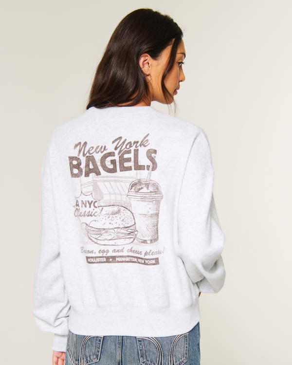 Hollister Feel Good Classic Fit New York Graphic Crew Sweatshirt, Light Heather Grey view 1