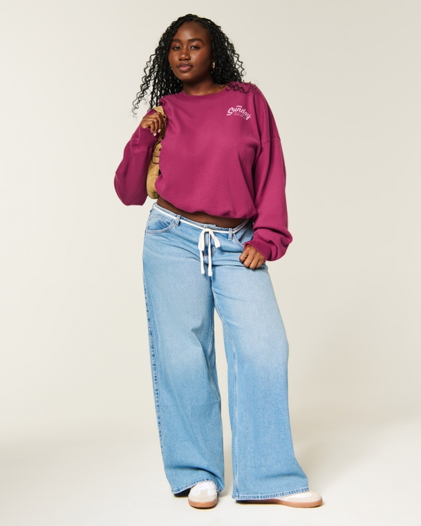 Hollister Feel Good Graphic Classic Crew Sweatshirt, Burgundy view 2