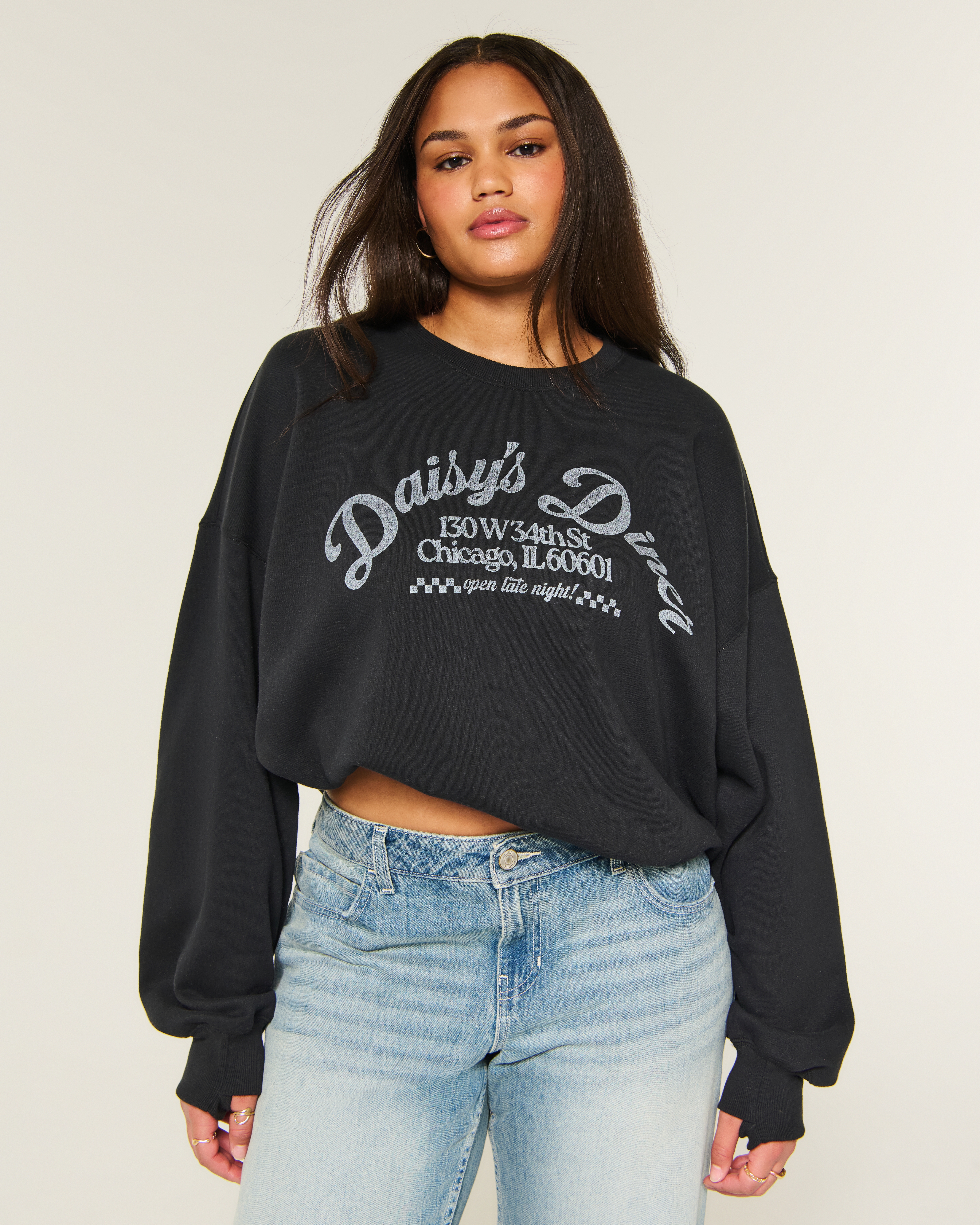 Hollister Feel Good Classic Fit Daisy's Diner Graphic Crew Sweatshirt