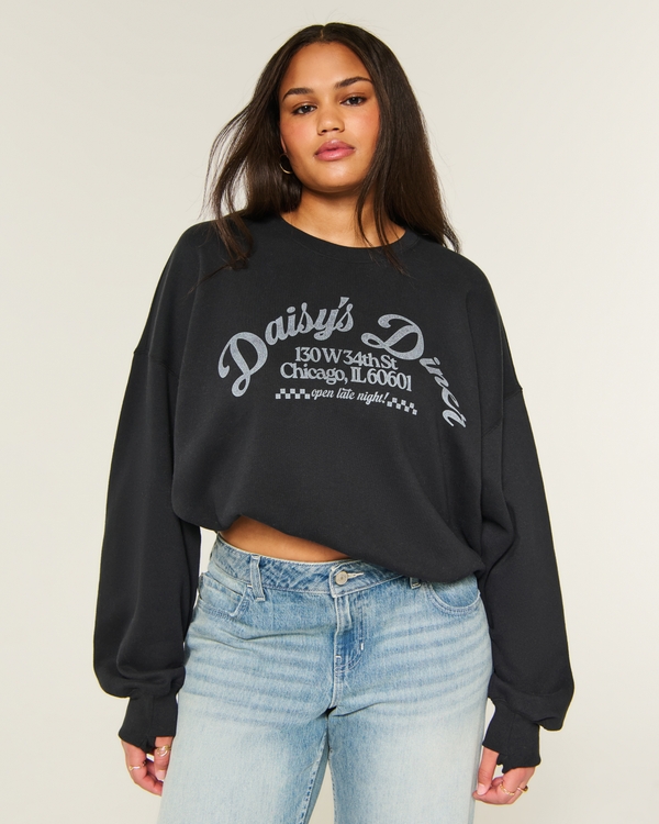 Hollister Feel Good Graphic Classic Crew Sweatshirt, Black view 1