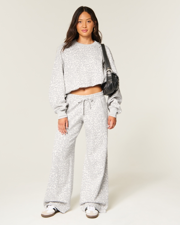 Hollister Feel Good Light Leopard Print Crew Sweatshirt, Light Grey Leopard view 2