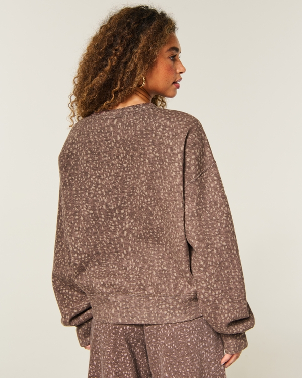 Hollister Feel Good Easy Doe Print Crew Sweatshirt, Light Brown Print view 2