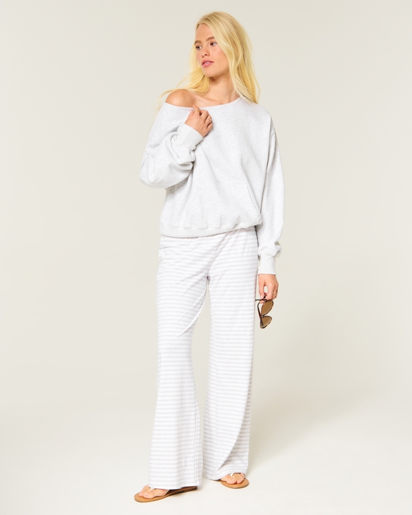 Hollister Feel Good Easy Off-The-Shoulder Sweatshirt, Light Heather Grey view 2
