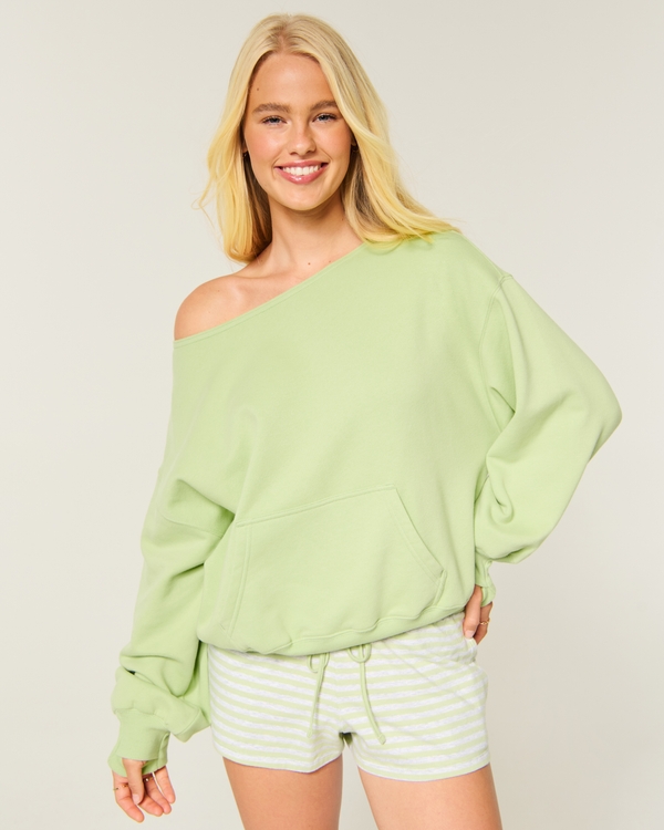 Hollister Feel Good Easy Off-The-Shoulder Sweatshirt, Matcha view 2