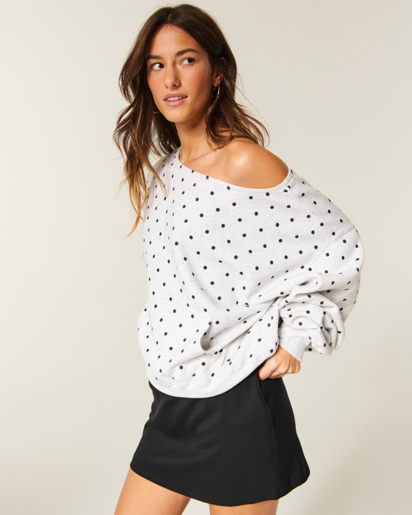 Hollister Feel Good Easy Off-the-Shoulder Sweatshirt, Light Heather Grey Dot view 1