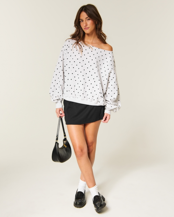 Hollister Feel Good Easy Off-the-Shoulder Sweatshirt, Light Heather Grey Dot view 2