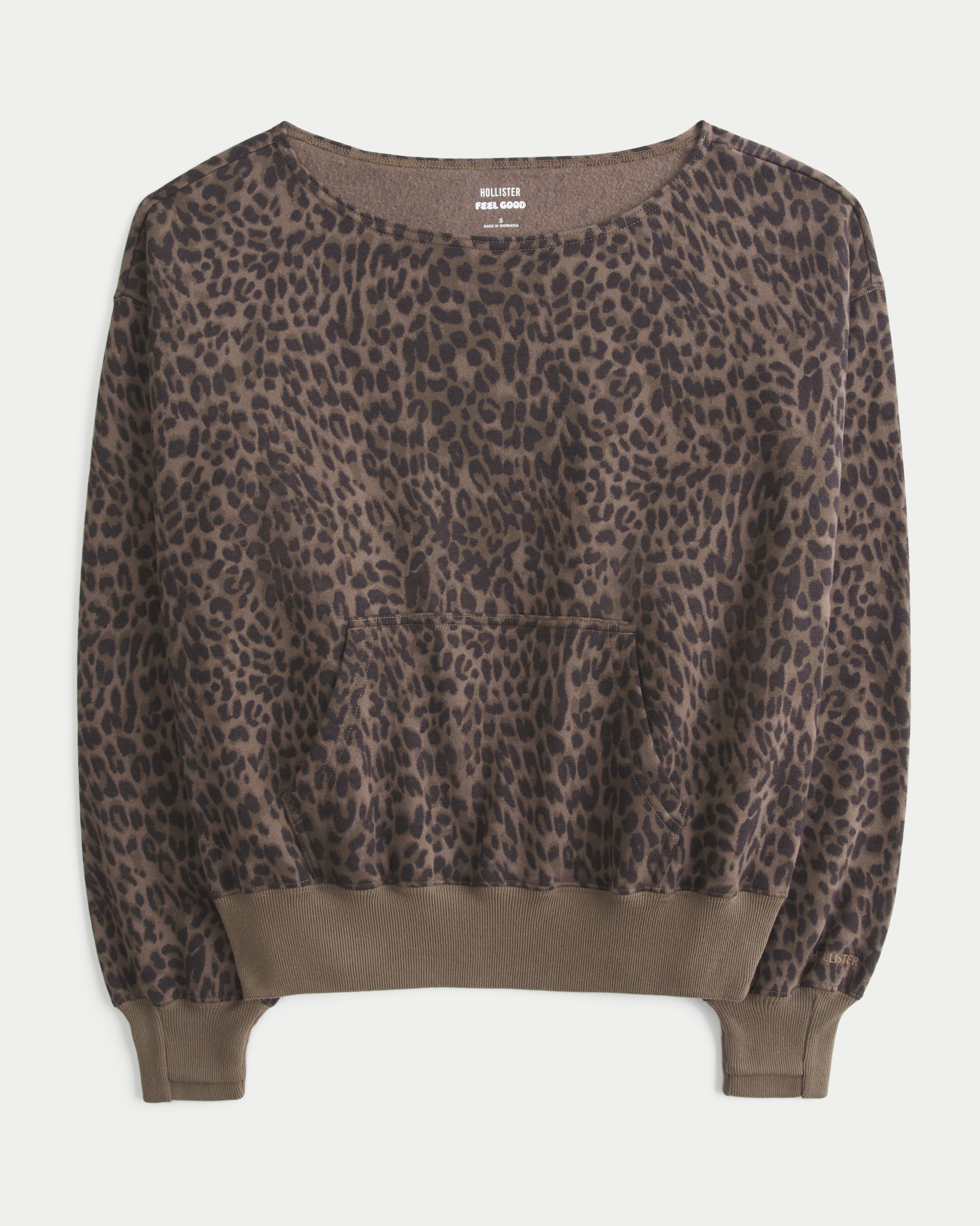 Hollister Feel Good Easy Off-The-Shoulder Leopard Sweatshirt