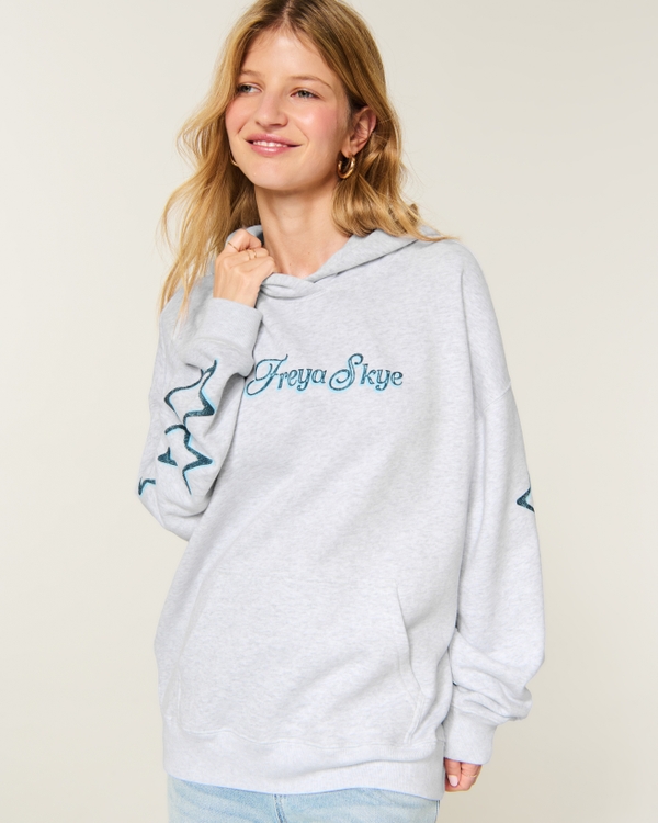 Hollister Feel Good Freya Skye Graphic Hoodie, Light Heather Grey view 2
