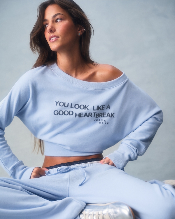 Freya Skye Graphic Banded Off-the-Shoulder Sweatshirt, Light Blue view 1