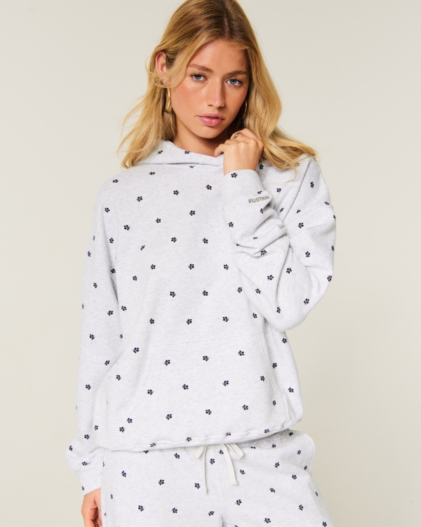 Hollister Feel Good Ditsy Floral Oversized Hoodie, Heather Gray view 1