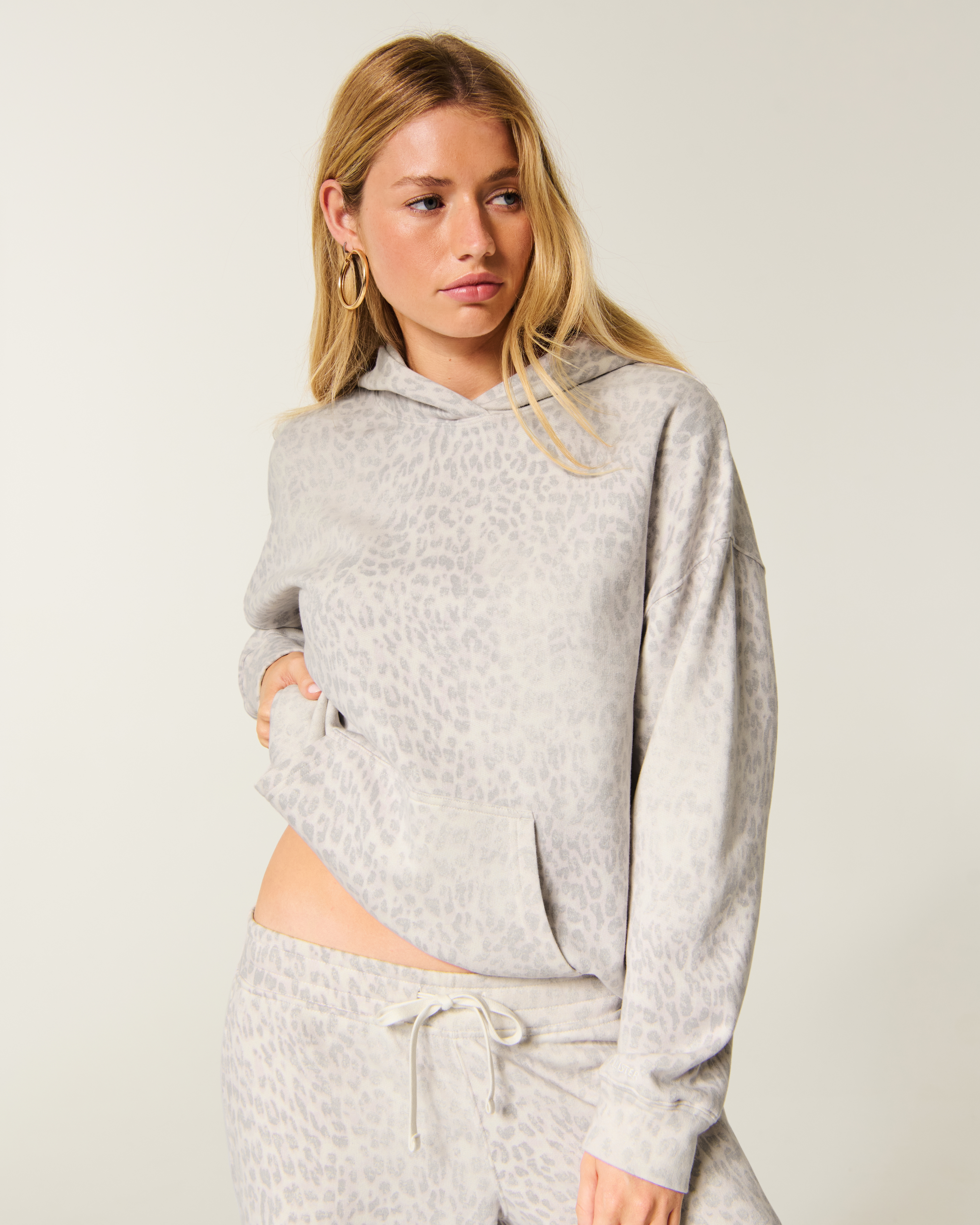 Hollister Feel Good Oversized Light Leopard Print Hoodie