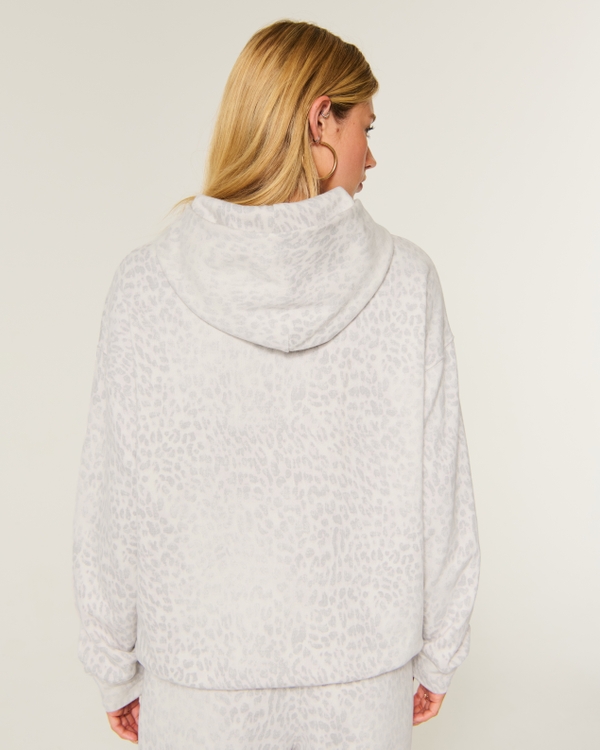 Hollister Feel Good Oversized Light Leopard Print Hoodie, Light Gray view 2