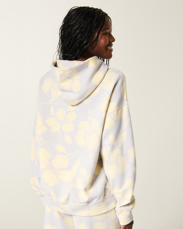Hollister Feel Good Oversized Hibiscus Print Hoodie, Light Gray view 2