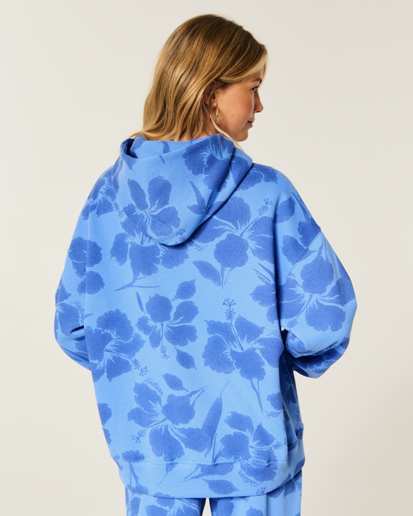 Hollister Feel Good Oversized Hibiscus Print Hoodie, Blue Floral view 2