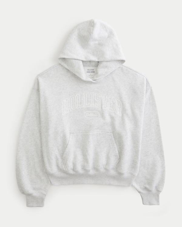Hollister Feel Good Logo Graphic Hoodie, Heather Gray view 1
