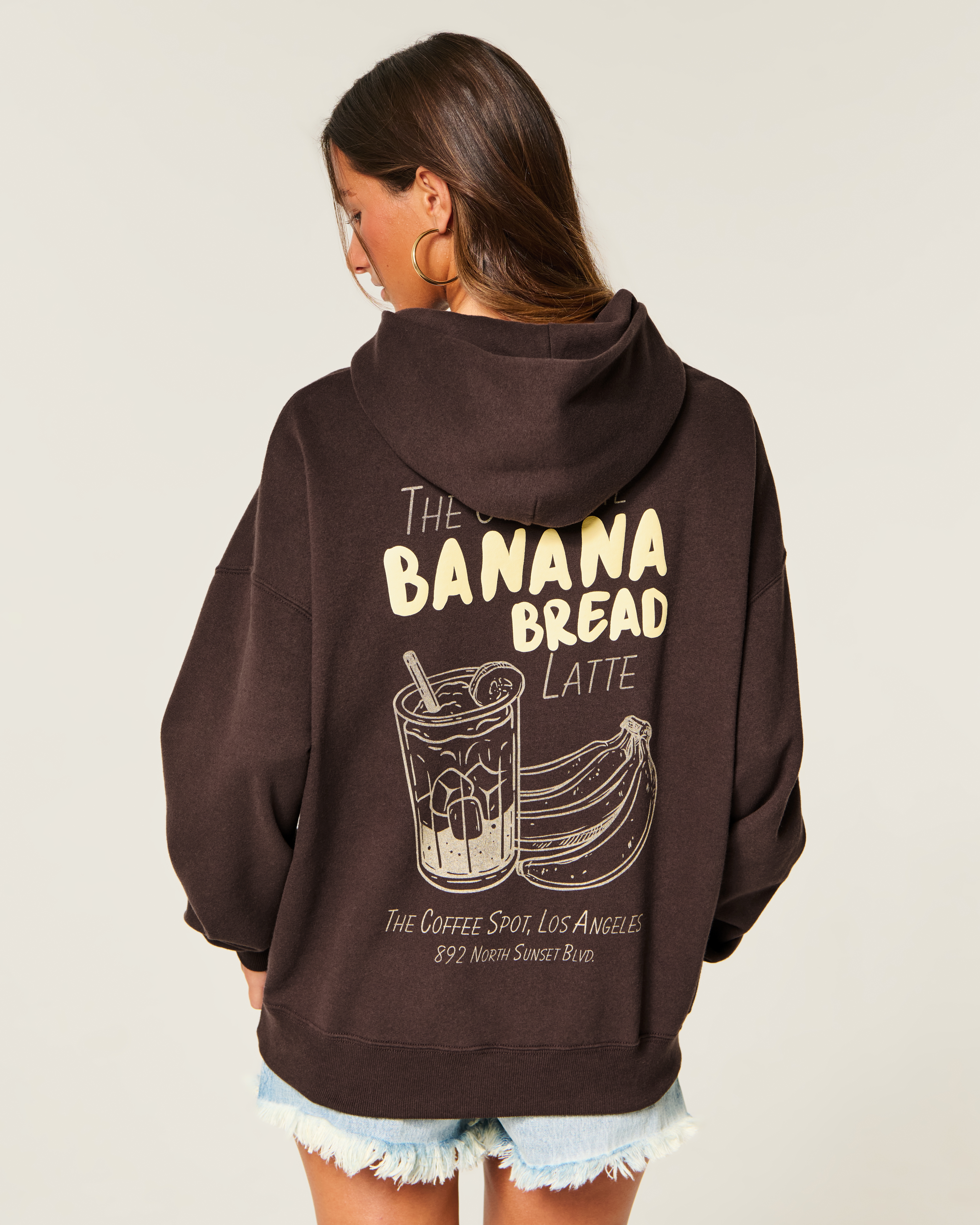 Hollister Feel Good Oversized Banana Bread Latte Graphic Hoodie