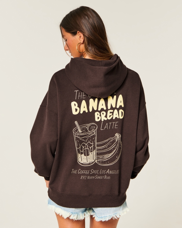 Hollister Feel Good Oversized Banana Bread Latte Graphic Hoodie, Brown view 1