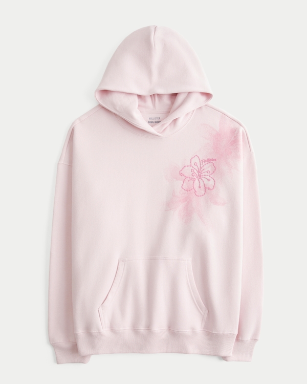 Hollister Feel Good Oversized Hibiscus Graphic Hoodie, Light Pink view 1