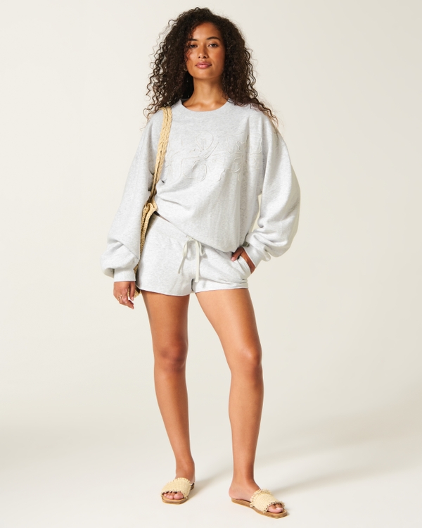 Hollister Feel Good Oversized Hibiscus Graphic Crew Sweatshirt, Light Heather Grey view 2
