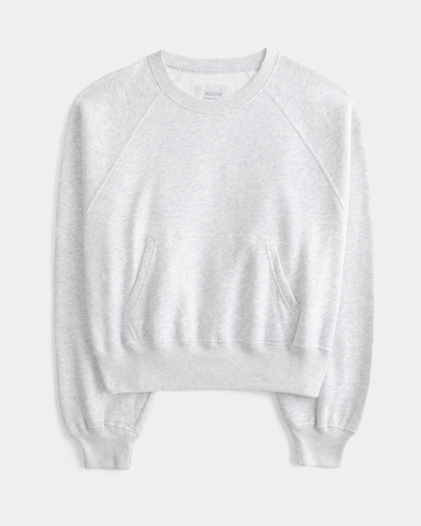 Hollister Cotton Collection Classic Raglan Crew Sweatshirt, Light Heather Grey view 1