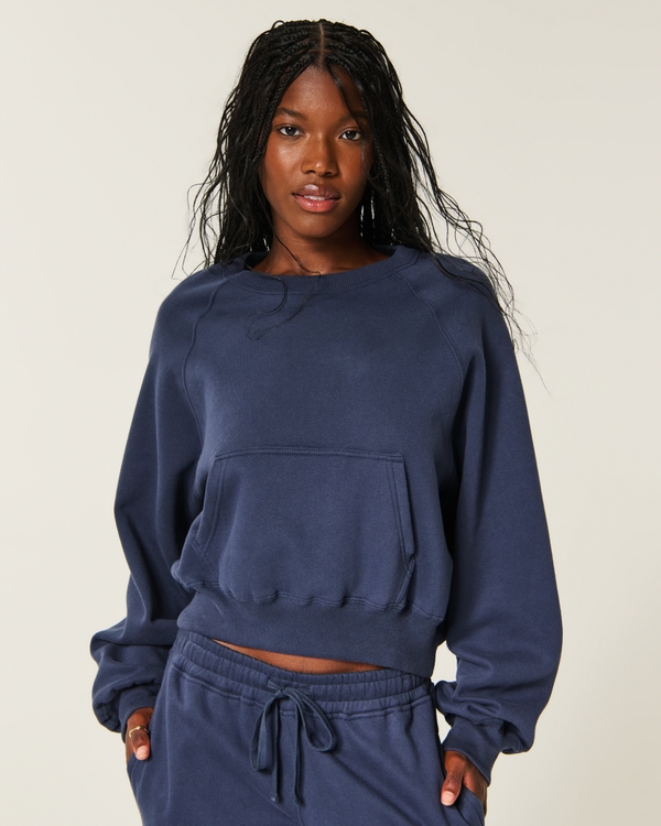 Hollister Cotton Collection Classic Raglan Crew Sweatshirt, Navy view 1