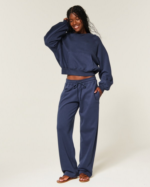 Hollister Cotton Collection Classic Raglan Crew Sweatshirt, Navy view 2