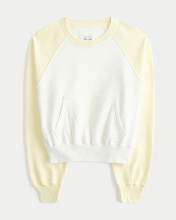Hollister Cotton Collection Classic Raglan Crew Sweatshirt, White view 1