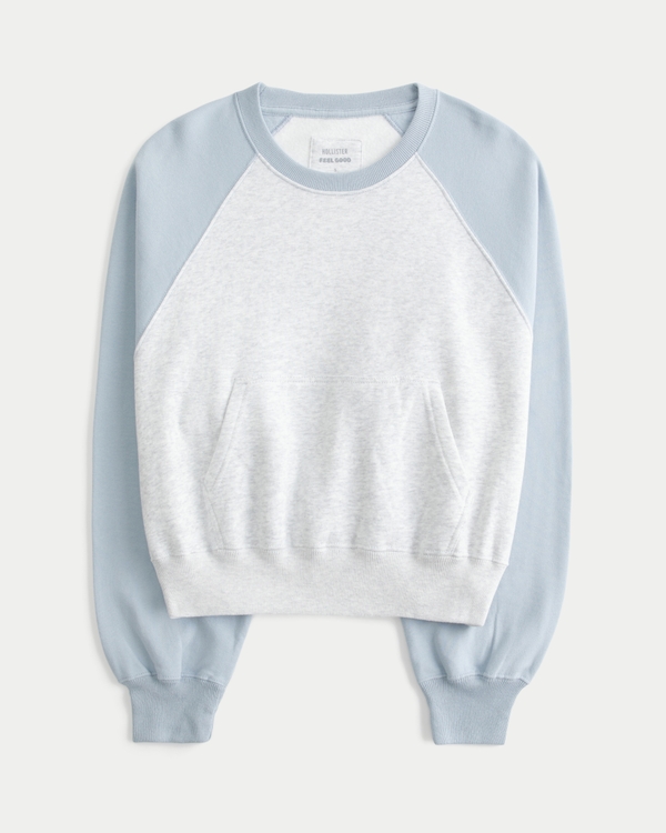 Hollister Cotton Collection Classic Raglan Crew Sweatshirt, Light Heather Grey view 1