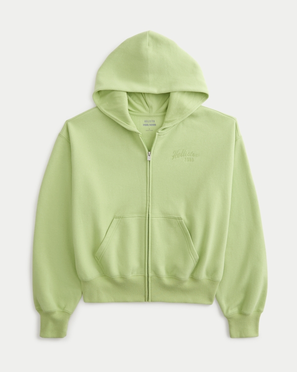 Hollister Feel Good Zip-Up Logo Graphic Hoodie, Lime view 1