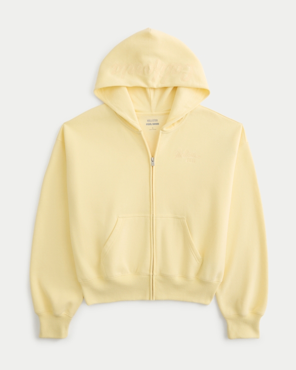 Hollister Feel Good Zip-Up Logo Graphic Hoodie, Yellow view 1