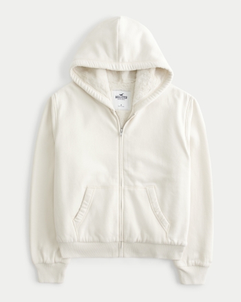 Hollister white zip up hoodie sales