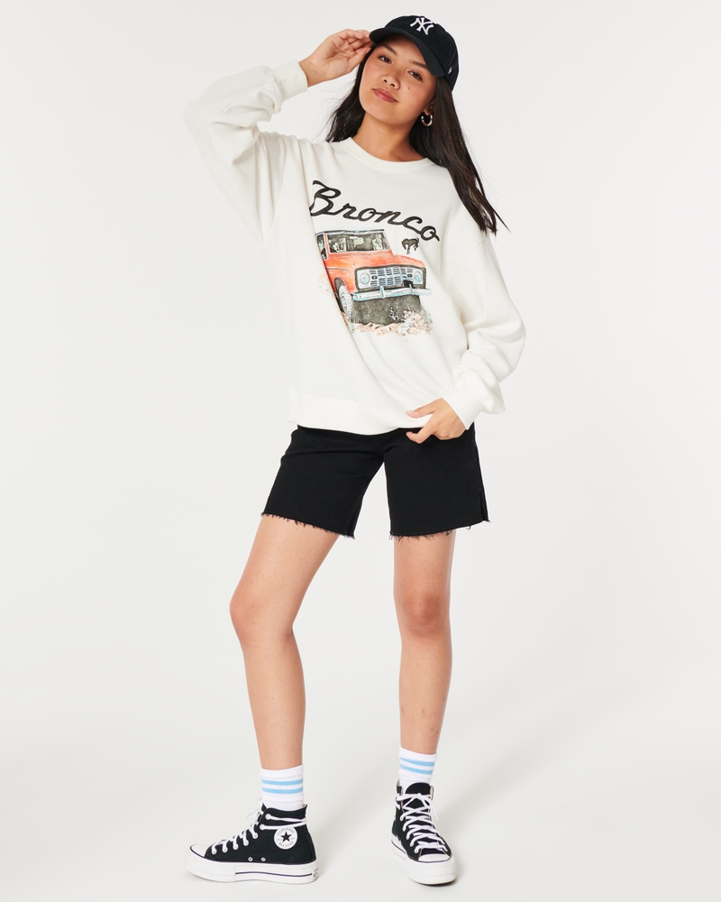 Men's Bronco Graphic Crew Sweatshirt in Off White | Size S | Abercrombie & Fitch