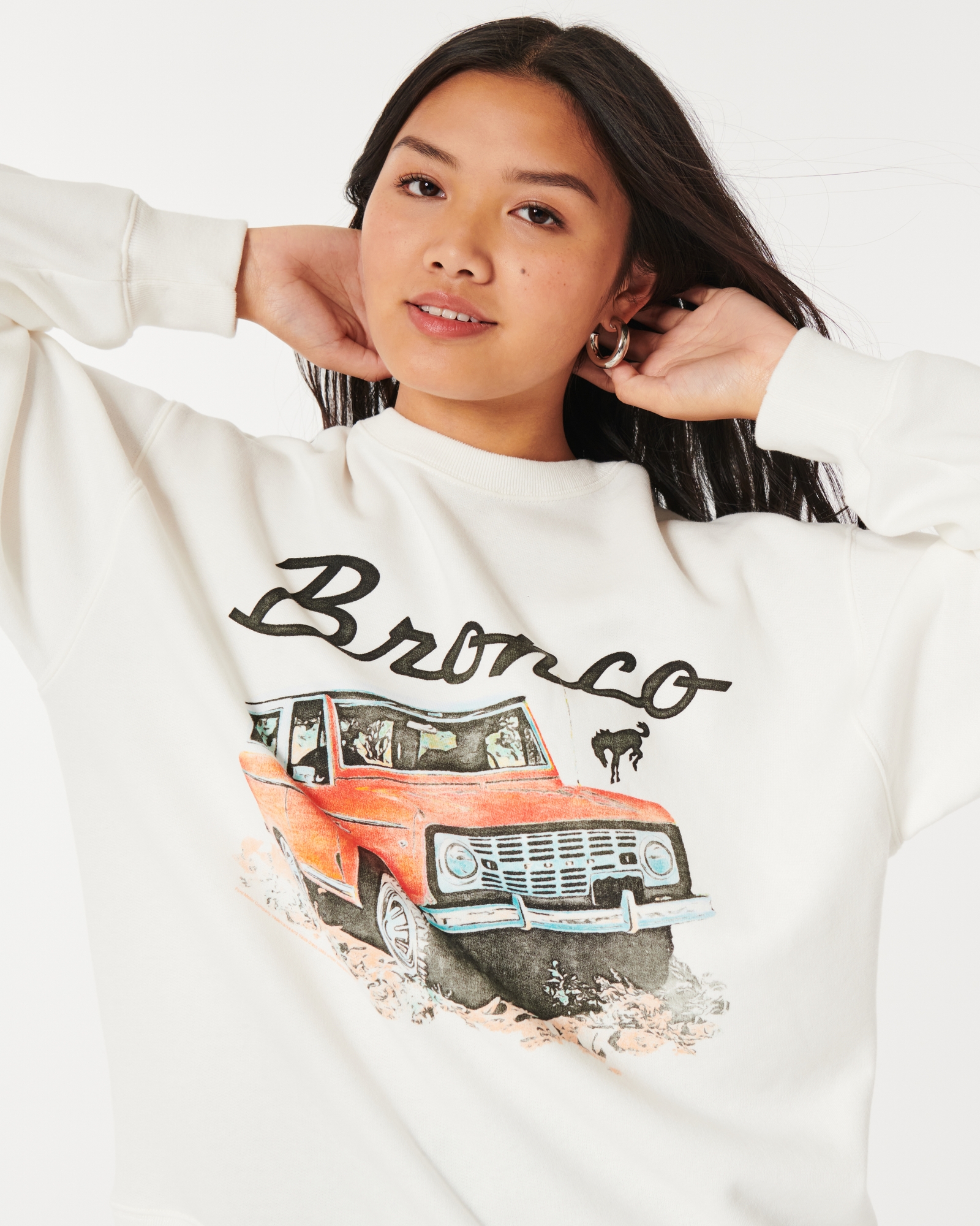 Women's Oversized Boyfriend Bronco Graphic Tee in Dark Grey | Size L | Abercrombie & Fitch